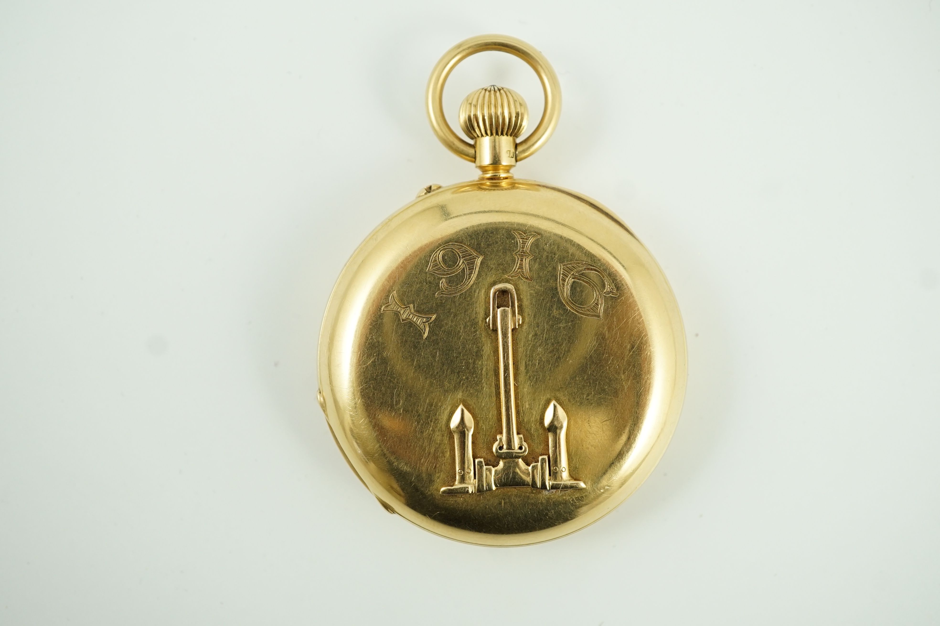 A George V 18ct gold hunter keyless pocket watch, by L. Mumford, London